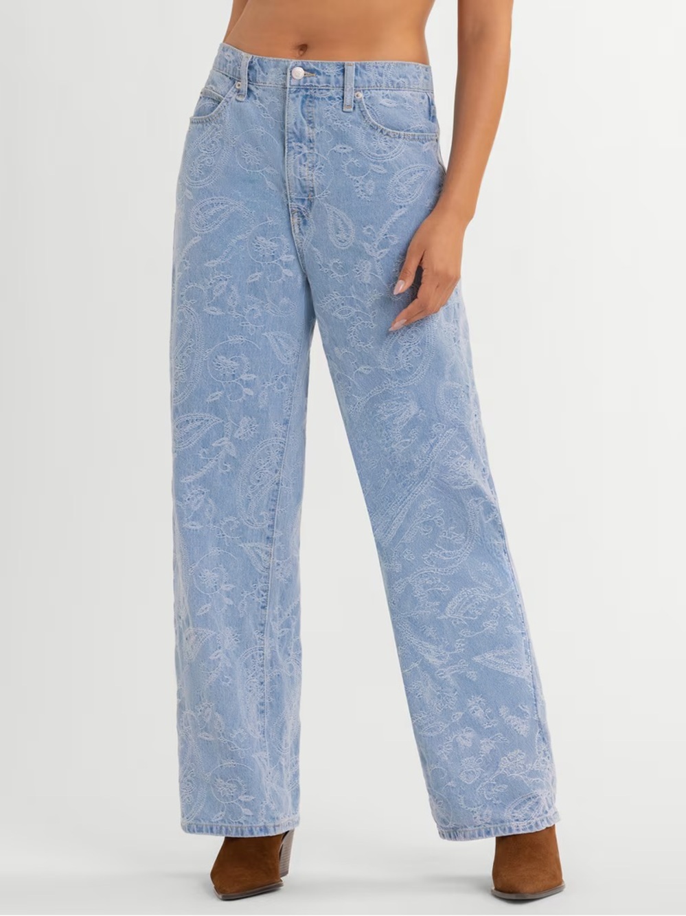 Jessica Simpson Light Blue Paisley Jacquard Boyfriend Jeans